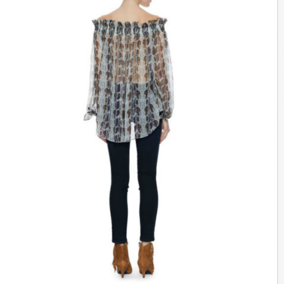 Off Shoulder Top Snakeskin Chiffon Blouse SILK - Picture 4 of 8